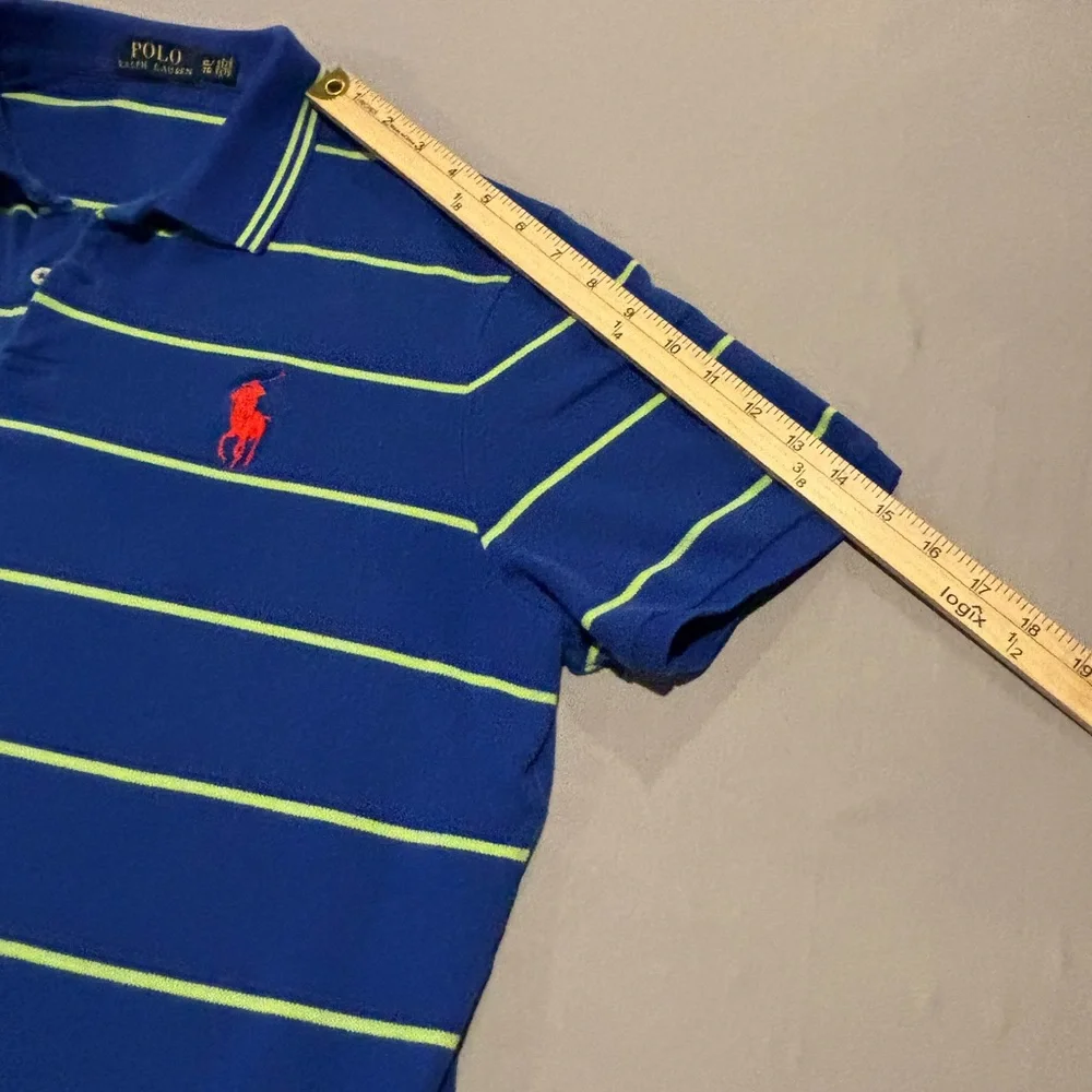 Polo Ralph Lauren Shirt Mens XL Blue Lime Green Striped Short Sleeve Pony Logo